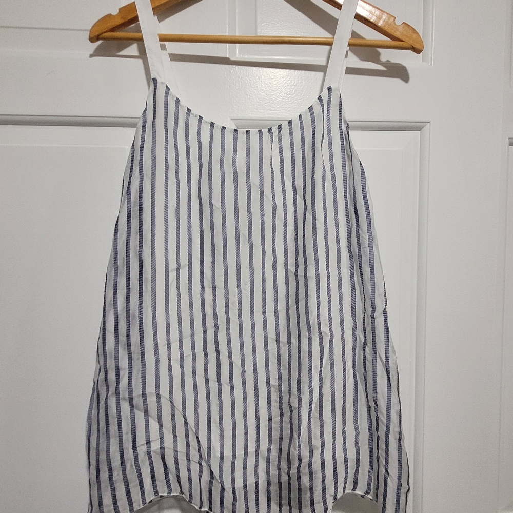 Striped White and Navy Sleeveless Camisole Top